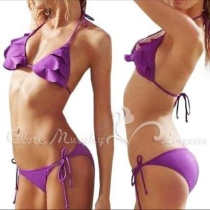 NWOT Sexy Skimpy Cloris Murphy Ruffle Tri-Top Tie Side Bottom Bling Bikini